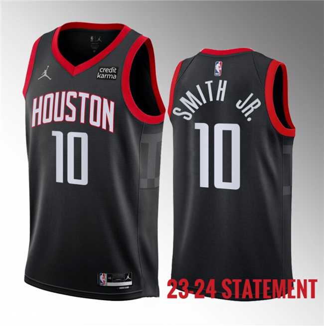 Mens Houston Rockets #10 Jabari Smith Jr. Black 2023 Statement Edition Stitched Basketball Jersey Dzhi
